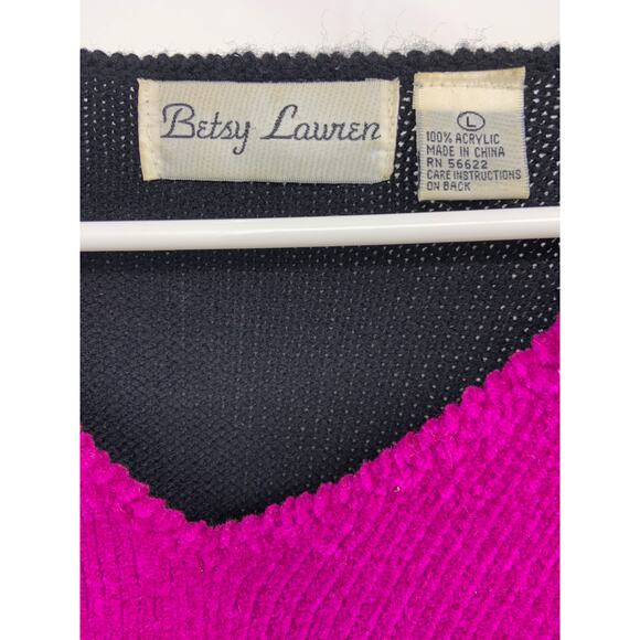 Betsy Lauren Knit Sweater Bodycon Dress Black Purple Dolman Long Sleeve Size L - Picture 3 of 4